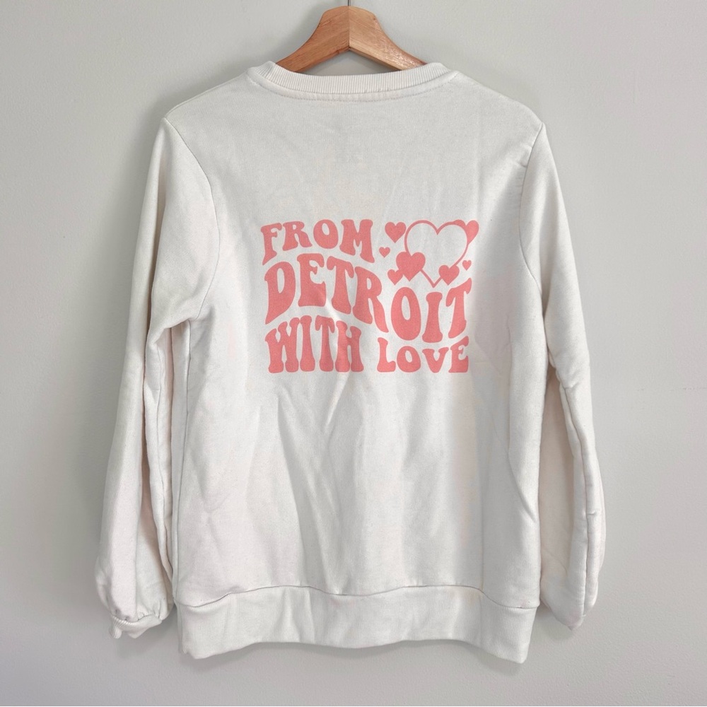 Ink Detroit With Love Pink and White Sweater
